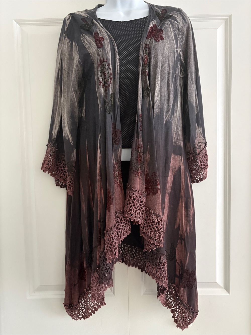 Kimono - One Size - Boho Rustic Black Grey Burgundy